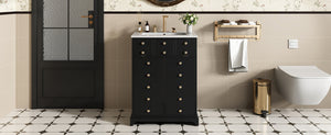 English Elm 24" Modern Bathroom Vanity with Ceramic Sink, Gold Handles, Tip-Out Drawer & Dual Soft-Close Doors N710P276692B
