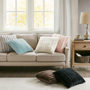 JLA Home Madison Park - Faux Plush Faux Fur Square Pillow — Ultra-Soft OEKO-TEX Certified Accent for Cozy, Modern Décor Blue MP30-5785