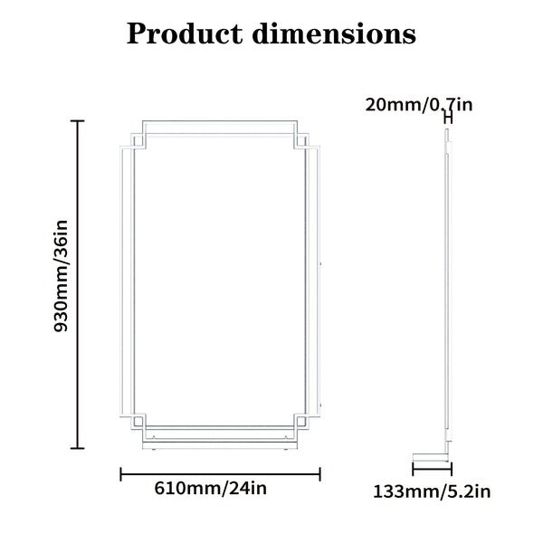 English Elm 24*36 Ines Black Iron Frame Wall Mirror with Integrated Shelf for Bath or Bedroom W708P421807