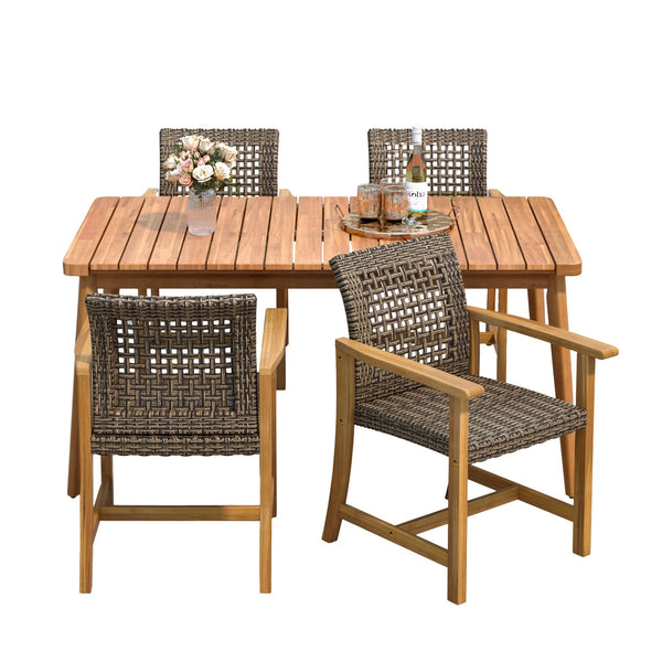 English Elm Christopher Knight Home® - 5-Piece Acacia Wood Outdoor Dining Set with Slatted Tabletop, Removable Cushions, Durable Craftsmanship Brown Mix,Teak N779P269291N_60400.00MCA-2
