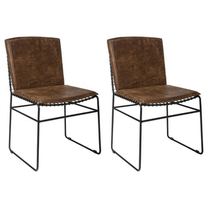 English Elm Arthur Antique Brown Leatherette Dining Chairs Set of 2 – Industrial Farmhouse Metal Base, Comfortably Stylish B062P337745