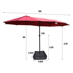 English Elm 15x9ft Double-Sided Rectangular Patio Umbrella with 48 LED Lights, Crank Lift, UV50+ Weatherproof Design Red W419P145382