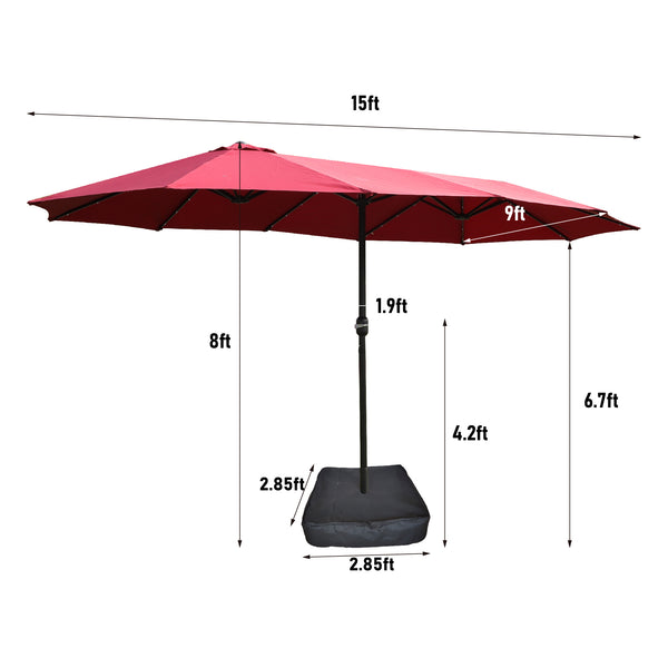 English Elm 15x9ft Double-Sided Rectangular Patio Umbrella with 48 LED Lights, Crank Lift, UV50+ Weatherproof Design Red W419P145382
