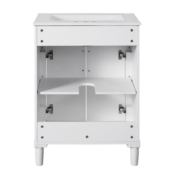 English Elm 24" Bathroom Vanity with Integrated Ceramic Sink and Adjustable Shelf, Vintage Hardware, Space-Saving Design White N710P277711K