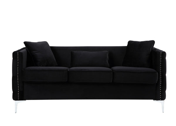 English Elm Belluno Velvet Sofa and Loveseat Set with Tufting Nailhead Trim Chrome Legs B2749S00167
