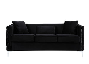 English Elm Belluno Velvet Sofa and Loveseat Set with Tufting Nailhead Trim Chrome Legs B2749S00130