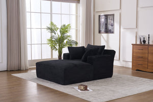 English Elm Oversized Corduroy Chaise Longue Sofa Bed — Modern Deep Seat Sleeper with Armrests & Pillows, Black W1752P282660