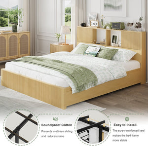 English Elm Queen Storage Bed Oak Finish Sliding Barn Door Headboard with Built-in Charging T3773P417198