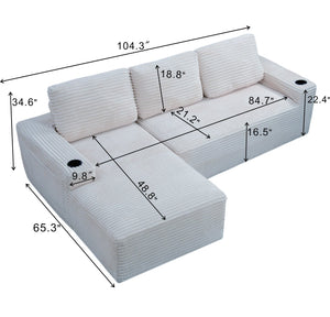 English Elm 104 Inch Corduroy Modular Cloud Sofa Deep Seat L Shaped Chaise Living Room Couch W5515S00022