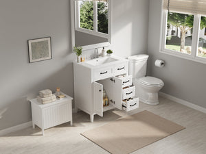 English Elm [video] 30 Inch Freestanding Bathroom Vanity White Mdf Pine Legs Ceramic Sink Soft Close N759P394442K
