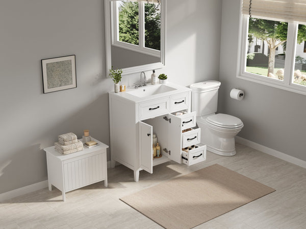English Elm [video] 30 Inch Freestanding Bathroom Vanity White Mdf Pine Legs Ceramic Sink Soft Close N759P394442K