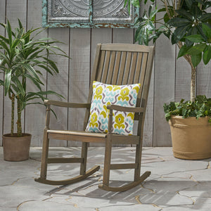 English Elm Christopher Knight Home® - Acacia Outdoor Porch Rocking Chair – Durable Acacia Hardwood, Rustic Slat Design, Smooth Rocking Motion Grey 65490.00GRY