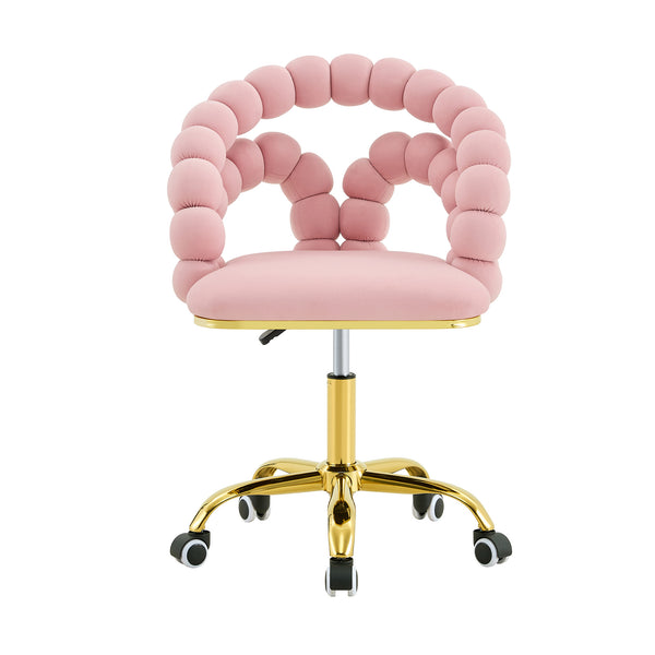 English Elm Pink Velvet Bubble Swivel Chair Gold Base Adjustable Glam Seat for Vanity Office W3875P446136
