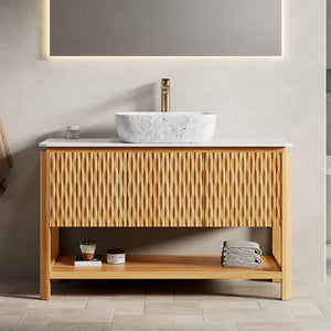 English Elm Dipa 48 Inch Floating Bathroom Vanity Walnut Cabinet Sintered Stone Top Led Sensor W2615S00518