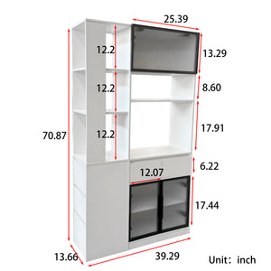 English Elm 70.87"h Tall Storage Cabinet Glass Panel Doors Asymmetric Drawers Modern Hallway Organizer W331S00204