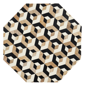 Geo Accent Table - Handmade Mango Wood & Bone Hexagonal Table with Multi-Colored Design for Style