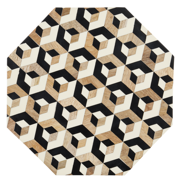 Geo Accent Table - Handmade Mango Wood & Bone Hexagonal Table with Multi-Colored Design for Style