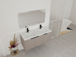 English Elm 48" Modern Wall-Mounted Bathroom Vanity With Double Sink, Soft-Close Doors & Stylish Wavy Panels W999S00353
