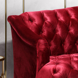 English Elm Comfy Hi-back Three Seat Sofa with Tufted Pu Upholstery and Tapered Birch Legs N760P178601R