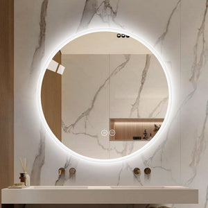 English Elm Round Led Wall Mirror with Dimming Touch Control for Bathroom Vanity or Bedroom W2071P313051