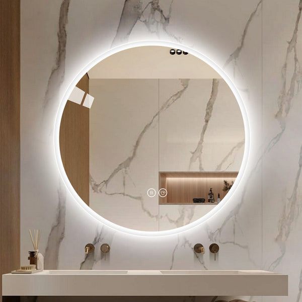 English Elm Round Led Wall Mirror with Dimming Touch Control for Bathroom Vanity or Bedroom W2071P313051