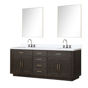 English Elm Brown Oak Double Bath Vanity Set With Cultured Marble Top, Chrome Faucets & 36" Mirrors, 84" W B2731S01816