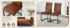 English Elm Set of 2 Vintage Brown Suede Fabric High Back Dining Chairs with Black Metal Frame W1151P324742