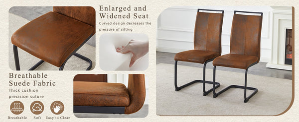 English Elm Set of 2 Vintage Brown Suede Fabric High Back Dining Chairs with Black Metal Frame W1151P324742