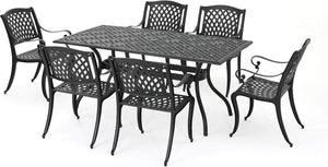 English Elm Christopher Knight Home® - Calisa Cast Aluminum 63" Rectangular Outdoor Dining Set for 6 in Black – Lattice Top, Rust‑Resistant Finish 54587.00SAD-6_56955.00