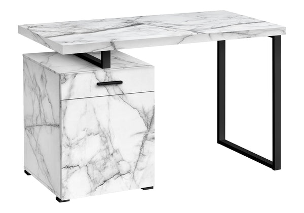 English Elm Computer Desk - Modern White Marble Look With Black Metal Accents, Configurable Storage, 48" L B2710P219936