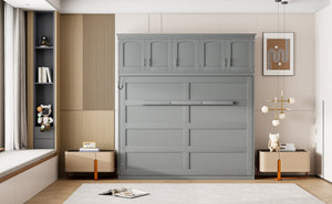 English Elm Full Size Murphy Wall Bed with Top Cabinet Storage for Studio or Guest Room LP006664AAE-1