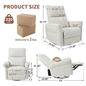 English Elm 360° Swivel Rocker Recliner Chair with Pull-Ring Recline, 360° Swivel, Rocking Comfort for Living Spaces Gray W1028S00049
