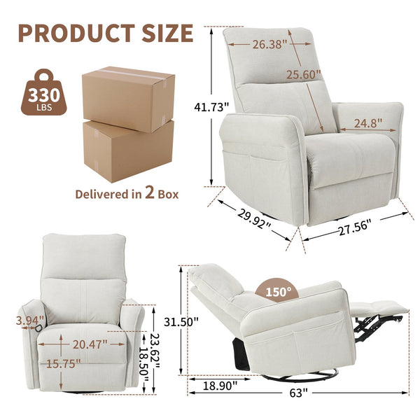 English Elm 360° Swivel Rocker Recliner Chair with Pull-Ring Recline, 360° Swivel, Rocking Comfort for Living Spaces Gray W1028S00049