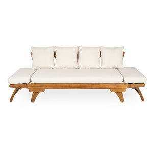 English Elm Christopher Knight Home® - Outdoor Acacia Daybed Sofa with Foldable Arms, Rust‑Resistant Teak Frame & UV‑Proof Beige Cushions N779P249303T