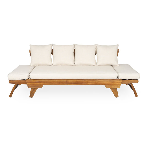 English Elm Christopher Knight Home® - Outdoor Acacia Daybed Sofa with Foldable Arms, Rust‑Resistant Teak Frame & UV‑Proof Beige Cushions N779P249303T