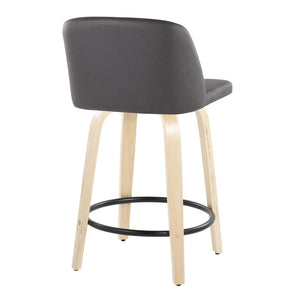 English Elm Toriano 24" Modern Fixed-Height Counter Stool Set Of 2 With Swivel Seat & Natural Wood Legs B202S00125-GIGA