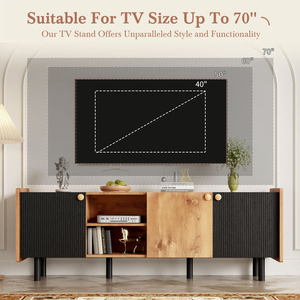 English Elm Mid Century Tv Stand With 3 Cabinets - Stylish Media Console For Tvs Up To 70” With Smart Storage N710P180186P