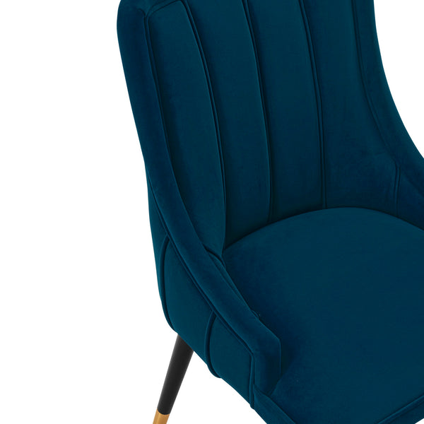 English Elm Eda Solid Wood Upholstered Dining Chair with Velvet & Leatherette, Gold-Tip Legs, 330lb Capacity Dark Blue B365P397692