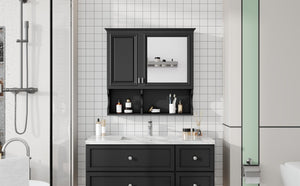 English Elm 30 30 Inch Mirror Medicine Cabinet with Half-Moon Design, Soft-Close Hinges, Open Shelf & Solid-Wood Frame Black N710P322812B