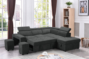 English Elm Remy Woven Fabric Sleeper Sectional with Storage Ottoman and Tucked Away Stools B2749S00184