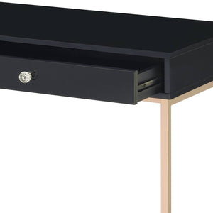 English Elm Ottey Sleek Black High-Gloss Writing Desk with Gold Metal Legs, 2 Drawers & Contemporary Chic Finish B2726P272977