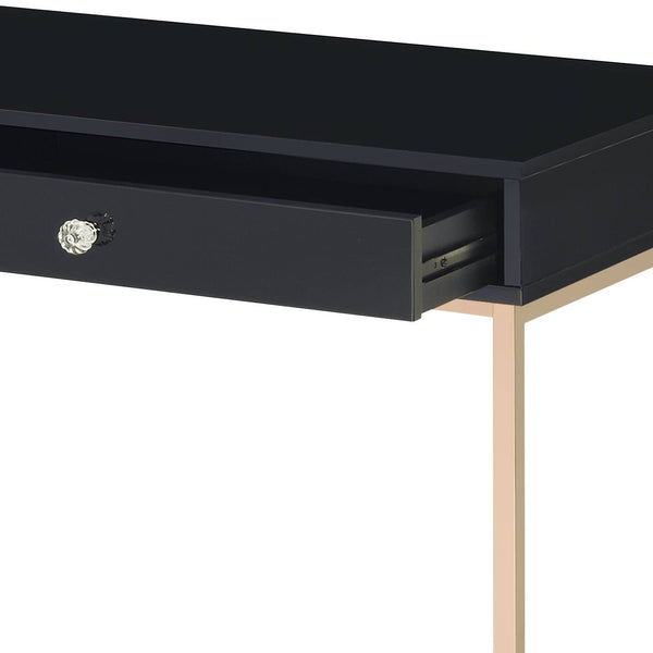 English Elm Ottey Sleek Black High-Gloss Writing Desk with Gold Metal Legs, 2 Drawers & Contemporary Chic Finish B2726P272977