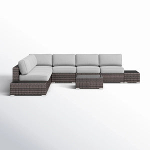 English Elm Wicker 10‑Piece 6‑Person Oversized Sectional with 15 Plush Olefin Grey Cushions, Glass Tables, Ready B120S00266