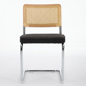 English Elm Mid Velvet Cantilever Dining Chairs Set of 2 — Mid Century Linen Upholstered Rattan Back, Chrome Base, DurableComfort W1143P342096 W1143P342096