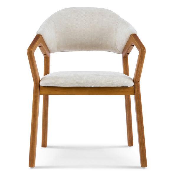 English Elm Indoor Chenille Upholstered Arm Dining Chairs Set of 2 with Bentwood Teak Frame N779P370761B