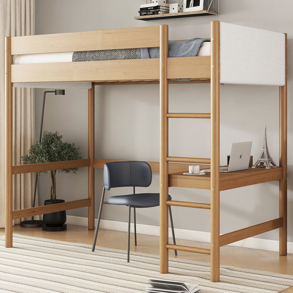 English Elm Twin Triple Rubberwood Bunk Bed with Ladders & Guardrails, Space-Saving Modular Design for Families Natural W504S00183