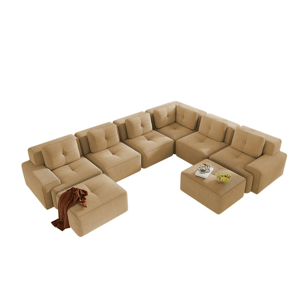 English Elm Modular Corduroy Sectional Sofa 6 Seat V Shaped Corner Couch with Ottomans Living Room Camel W714S01590