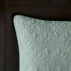 JLA Home Madison Park - 3 Reversible Bedspread Set with Quilted Stitch Texture, Oversized Drape, Antimicrobial Soft Cotton Fill Seafoam MP13-6445