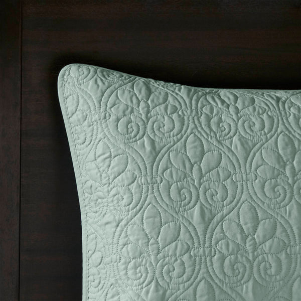 JLA Home Madison Park - 3 Reversible Bedspread Set with Quilted Stitch Texture, Oversized Drape, Antimicrobial Soft Cotton Fill Seafoam MP13-6445