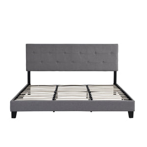 English Elm King Button Tufted Linen Upholstered Platform Bed Low Profile Contemporary Frame W2297P284478